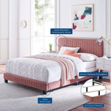 Sutton Channel Tufted Performance Velvet Twin Bed in Dusty Rose