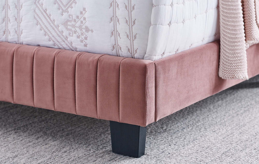 Sutton Channel Tufted Performance Velvet Twin Bed in Dusty Rose