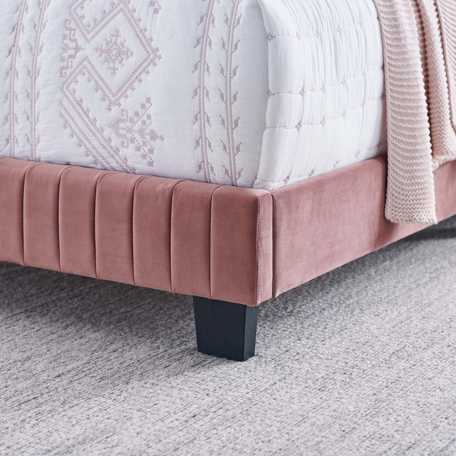 Sutton Channel Tufted Performance Velvet Twin Bed in Dusty Rose