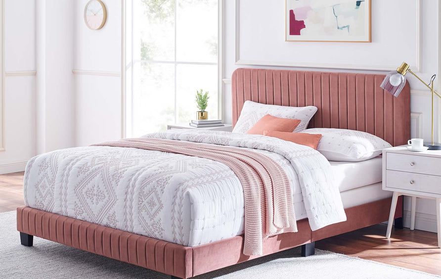 Sutton Channel Tufted Performance Velvet Twin Bed in Dusty Rose