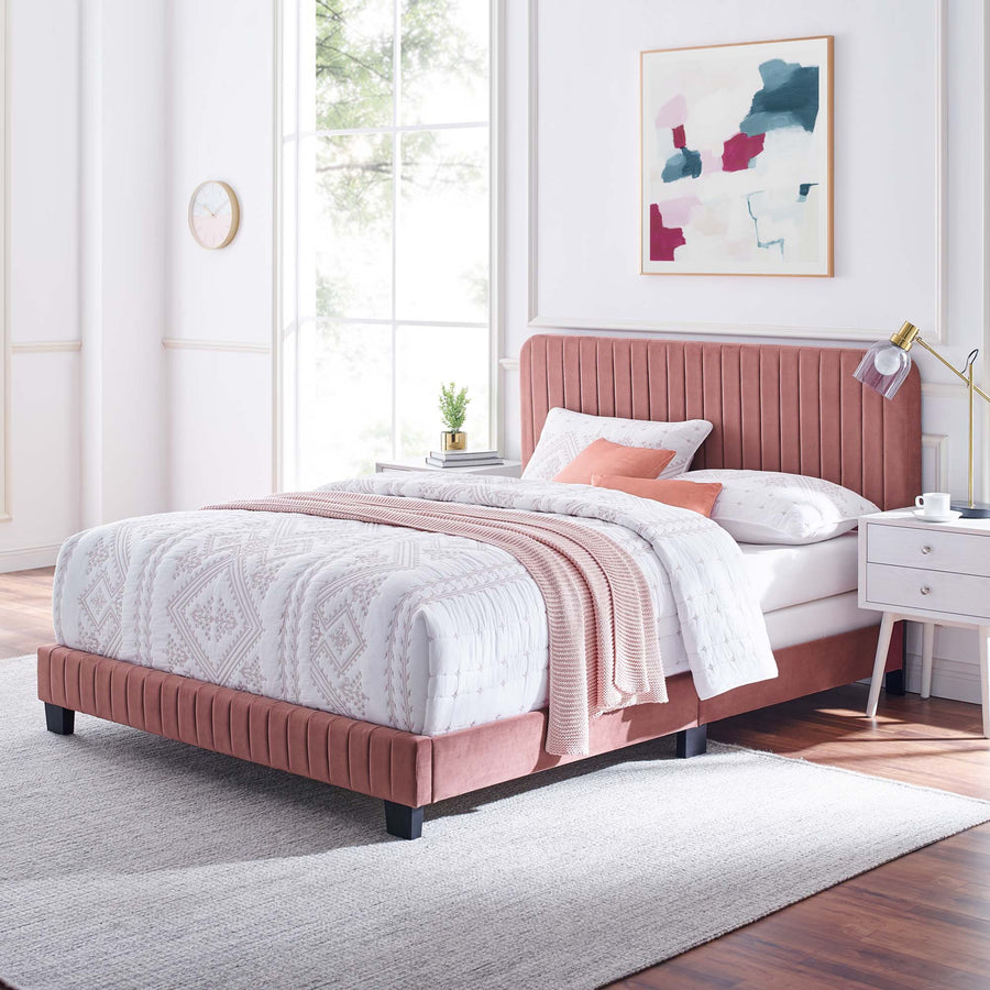 Sutton Channel Tufted Performance Velvet Twin Bed in Dusty Rose