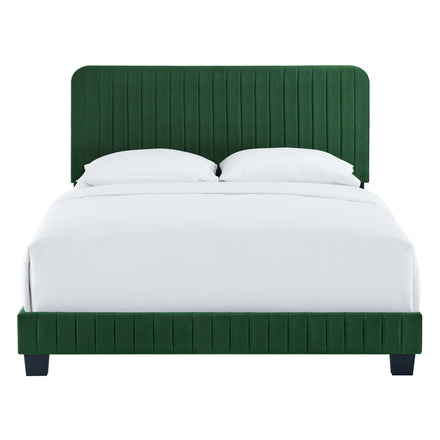Celine Channel Tufted Performance Velvet King Platform Bed in Emerald