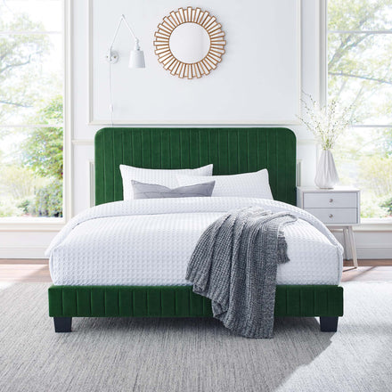 Celine Channel Tufted Performance Velvet King Platform Bed in Emerald