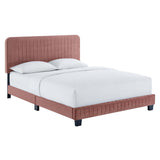 Sutton Channel Tufted Performance Velvet Queen Platform Bed in Dusty Rose
