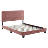 Sutton Channel Tufted Performance Velvet Queen Platform Bed in Dusty Rose