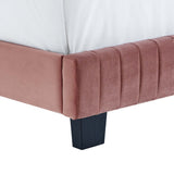Sutton Channel Tufted Performance Velvet Queen Platform Bed in Dusty Rose