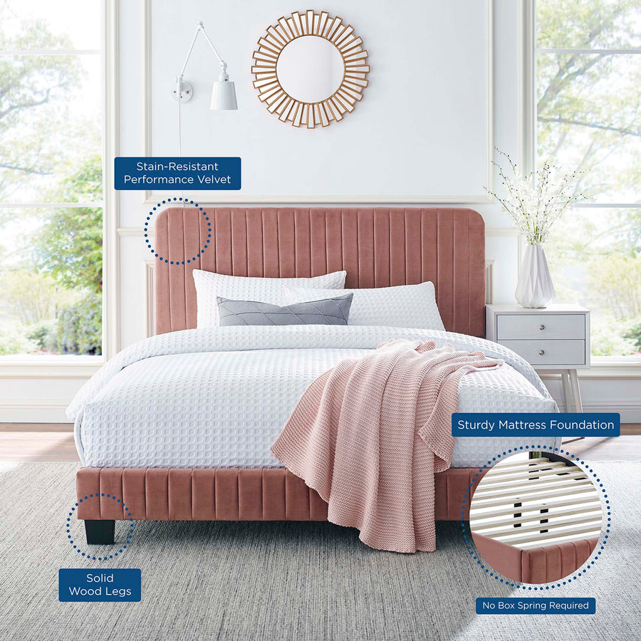 Sutton Channel Tufted Performance Velvet Queen Platform Bed in Dusty Rose