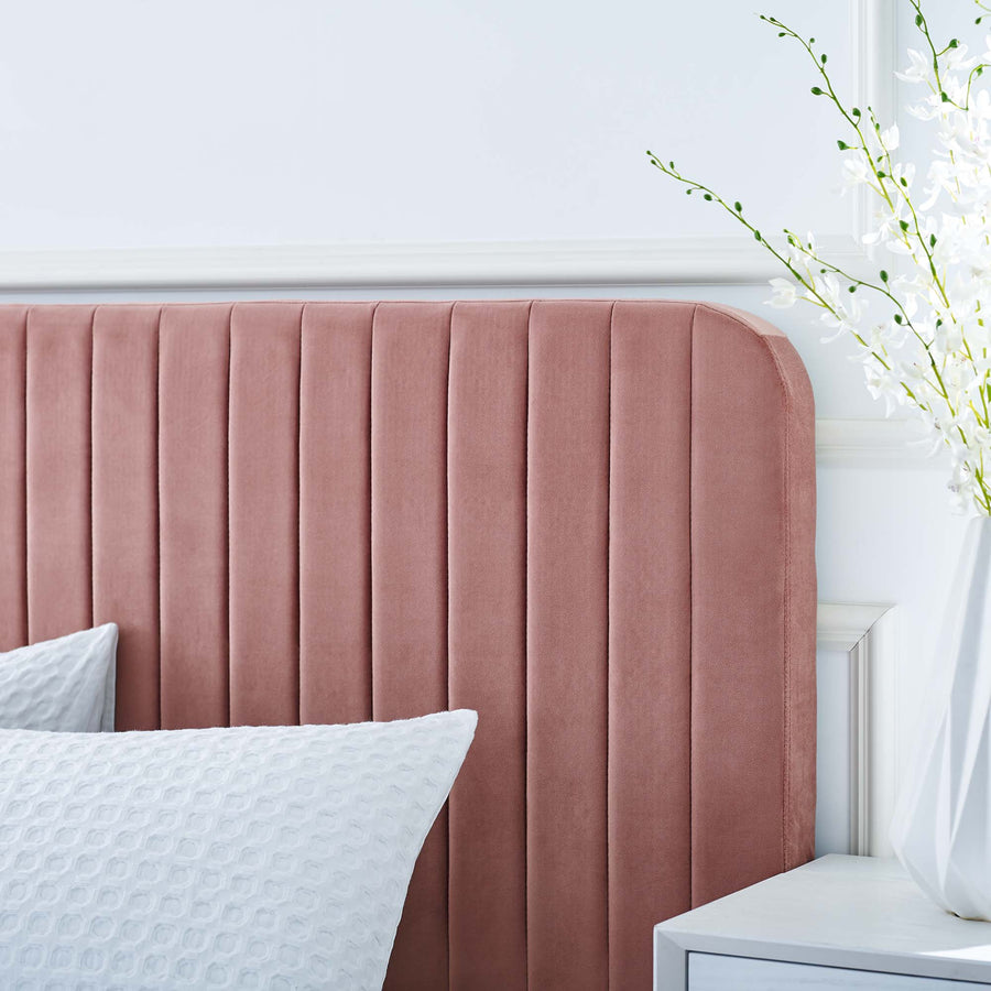 Sutton Channel Tufted Performance Velvet Queen Platform Bed in Dusty Rose