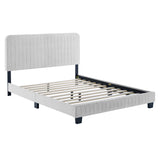 Sutton Channel Tufted Performance Velvet Queen Platform Bed in Light Gray