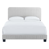 Sutton Channel Tufted Performance Velvet Queen Platform Bed in Light Gray