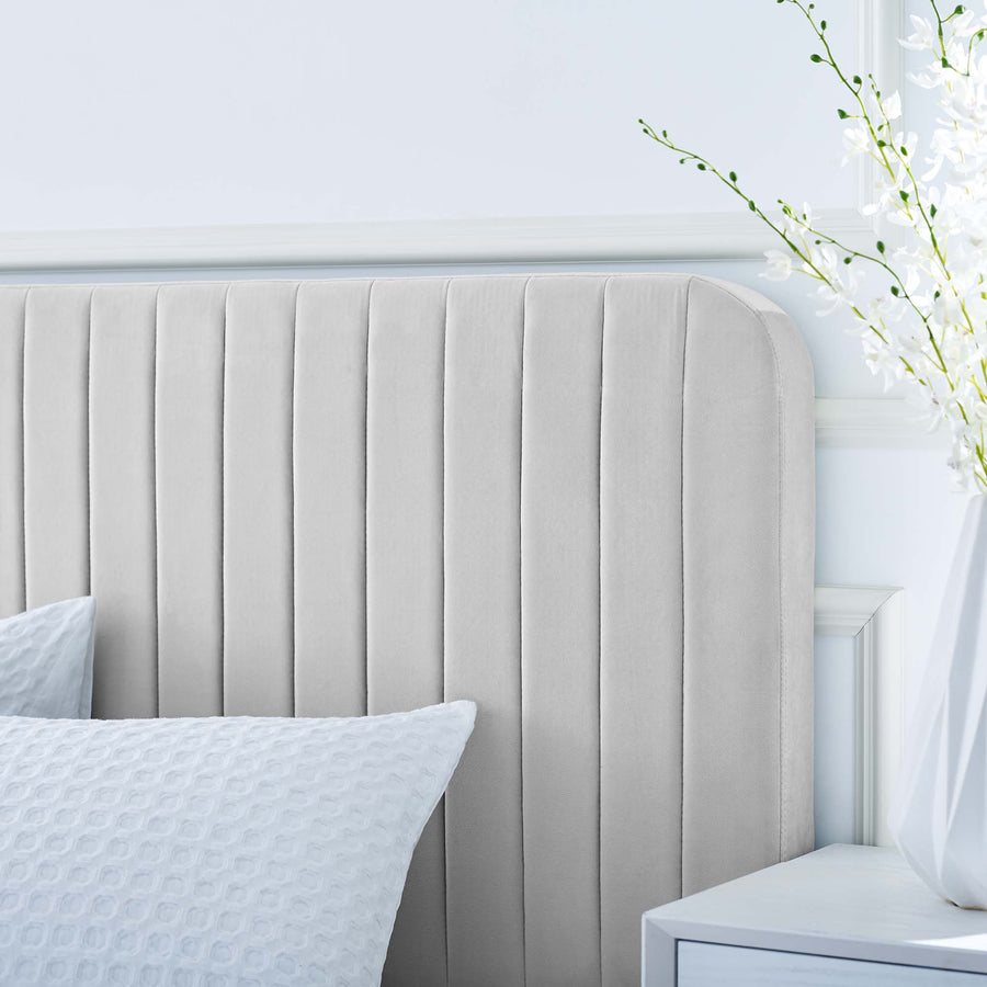 Sutton Channel Tufted Performance Velvet Queen Platform Bed in Light Gray
