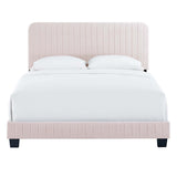Sutton Channel Tufted Performance Velvet Queen Platform Bed in Pink