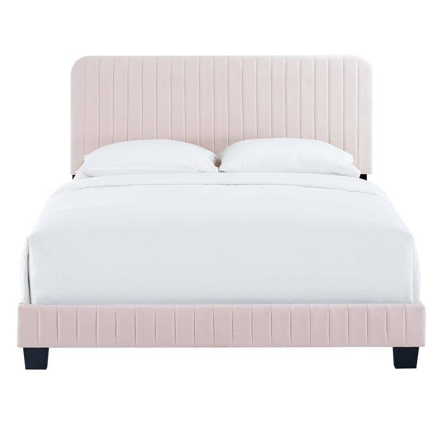 Sutton Channel Tufted Performance Velvet Queen Platform Bed in Pink