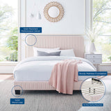 Sutton Channel Tufted Performance Velvet Queen Platform Bed in Pink