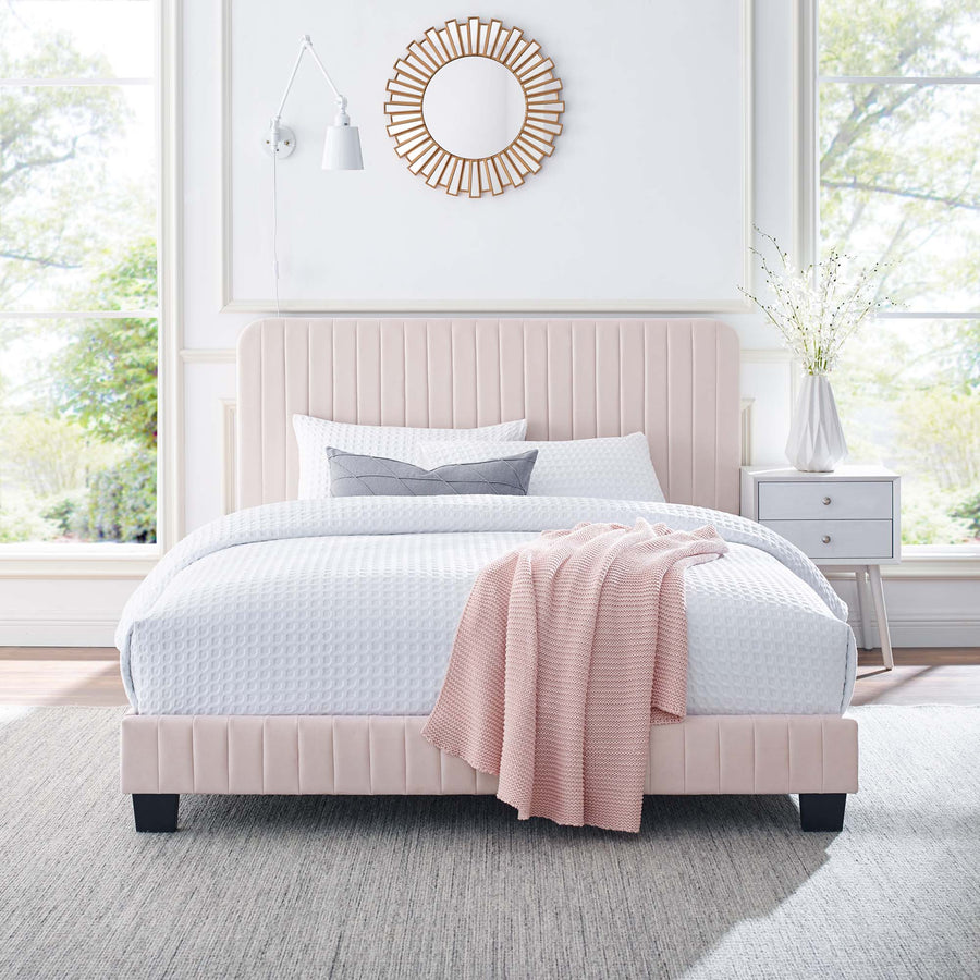 Sutton Channel Tufted Performance Velvet Queen Platform Bed in Pink