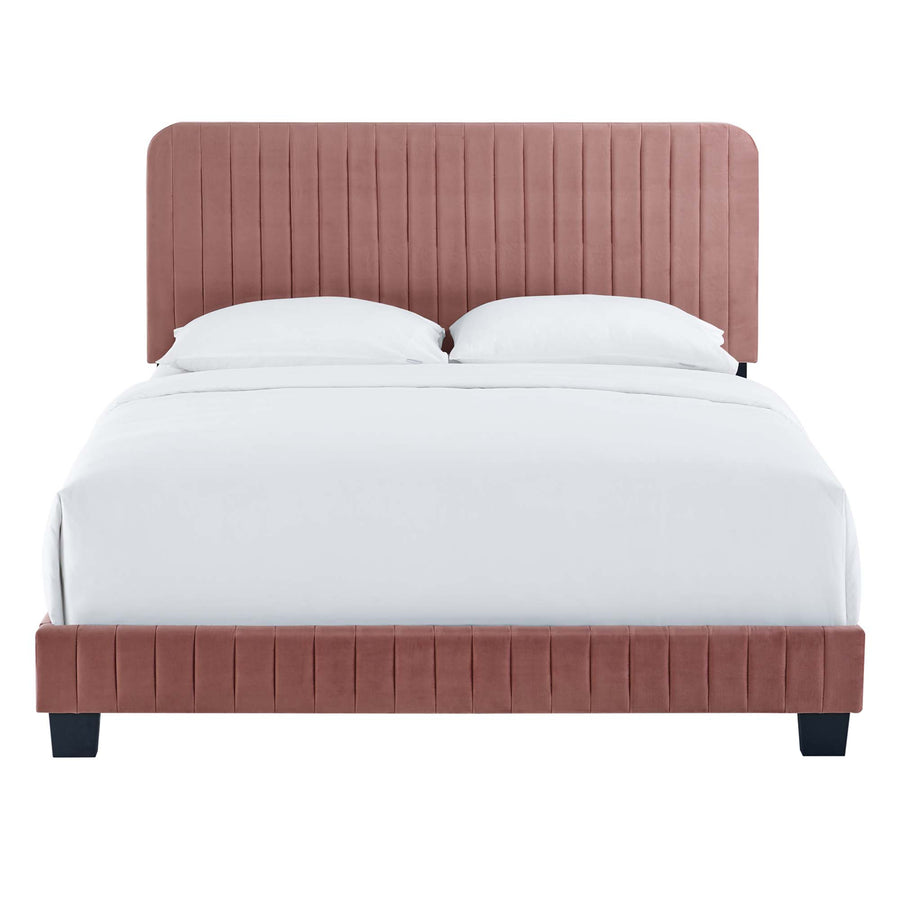 Sutton Channel Tufted Performance Velvet Full Platform Bed in Dusty Rose