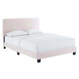 Sutton Channel Tufted Performance Velvet Full Platform Bed in Pink