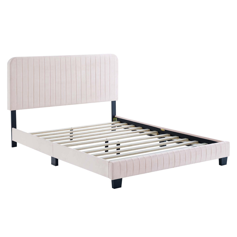 Sutton Channel Tufted Performance Velvet Full Platform Bed in Pink