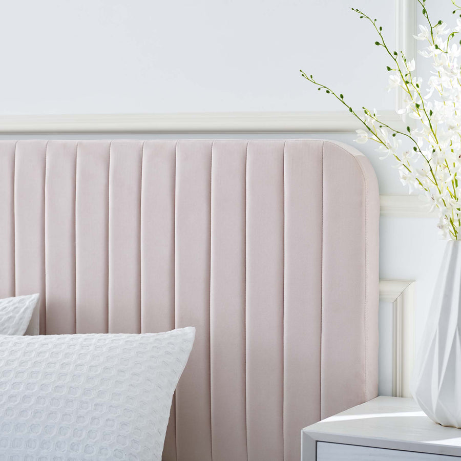 Sutton Channel Tufted Performance Velvet Full Platform Bed in Pink