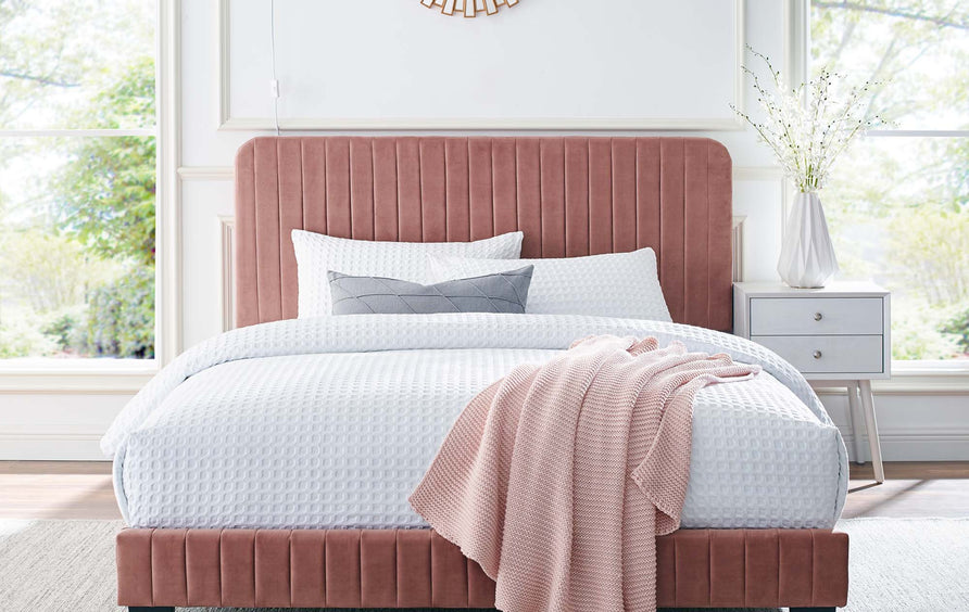 Sutton Channel Tufted Performance Velvet Twin Platform Bed in Dusty Rose
