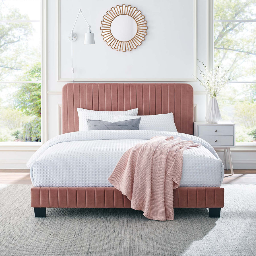 Sutton Channel Tufted Performance Velvet Twin Platform Bed in Dusty Rose