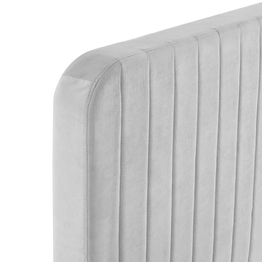 Sutton Channel Tufted Performance Velvet Twin Platform Bed in Light Gray
