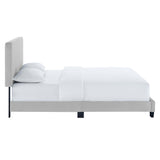 Sutton Channel Tufted Performance Velvet Twin Platform Bed in Light Gray