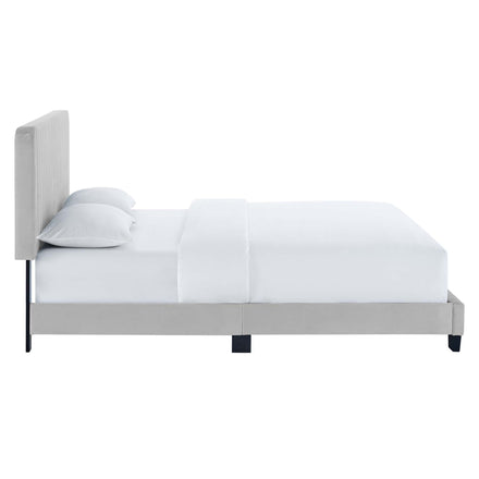 Celine Channel Tufted Performance Velvet Twin Platform Bed in Light Gray