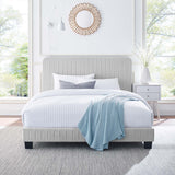 Sutton Channel Tufted Performance Velvet Twin Platform Bed in Light Gray