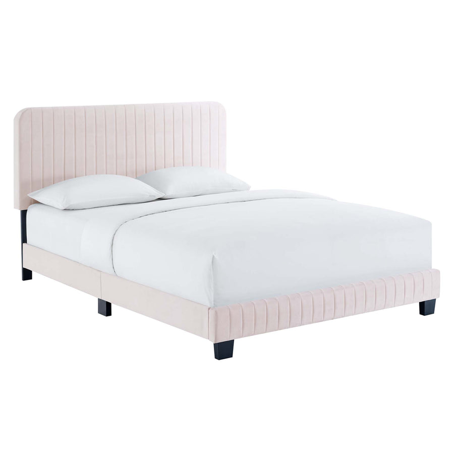 Sutton Channel Tufted Performance Velvet Twin Platform Bed in Pink