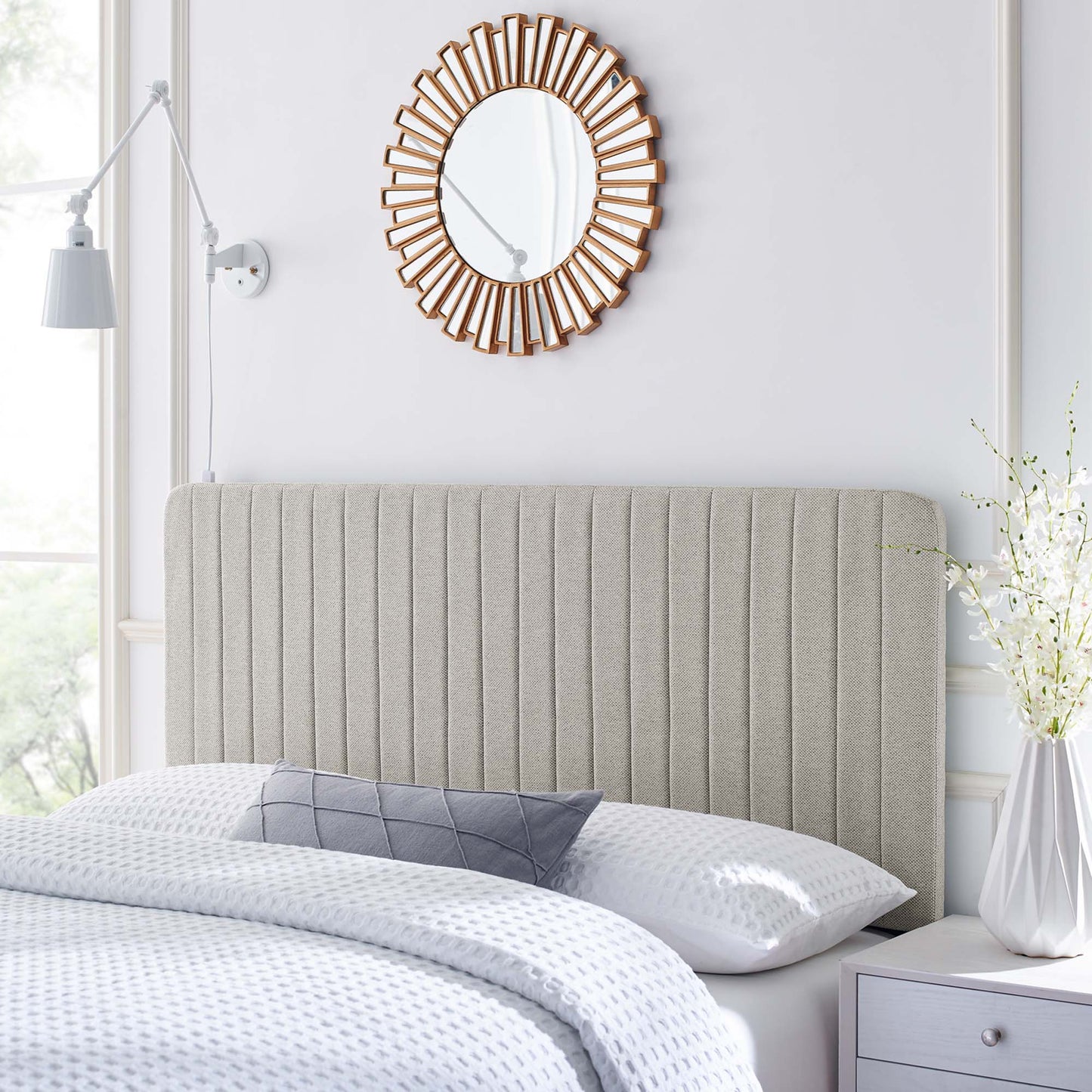 Milenna Channel Tufted Upholstered Fabric Full/Queen Headboard by Furniture For America