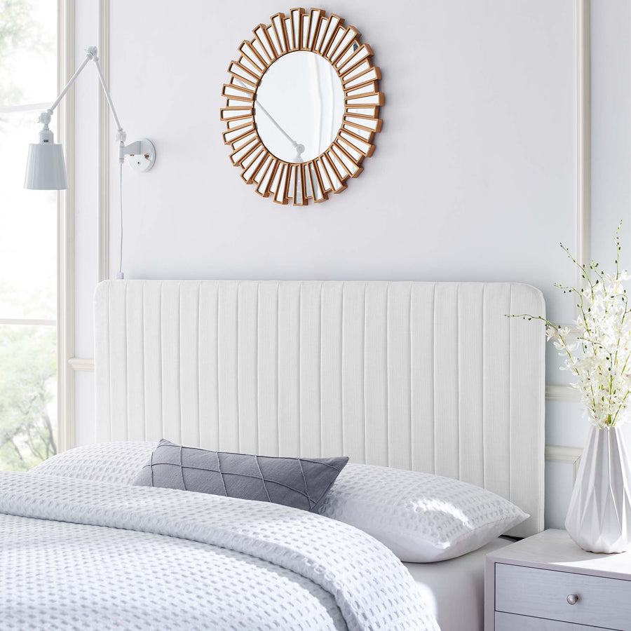 Echo Channel Tufted Upholstered Fabric Full/Queen Headboard in White