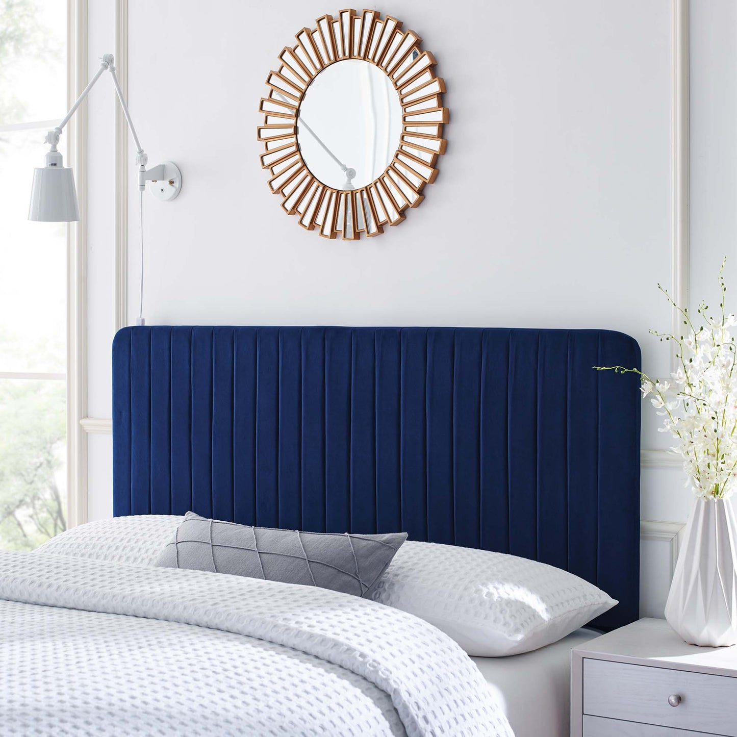 Milenna Channel Tufted Performance Velvet King/California King Headboard by Furniture For America