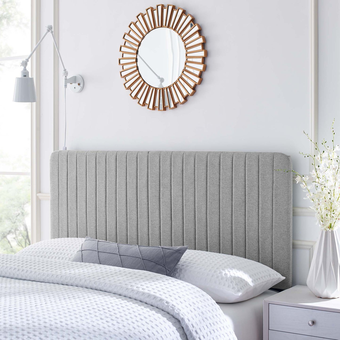 Milenna Channel Tufted Upholstered Fabric King/California King Headboard by Furniture For America