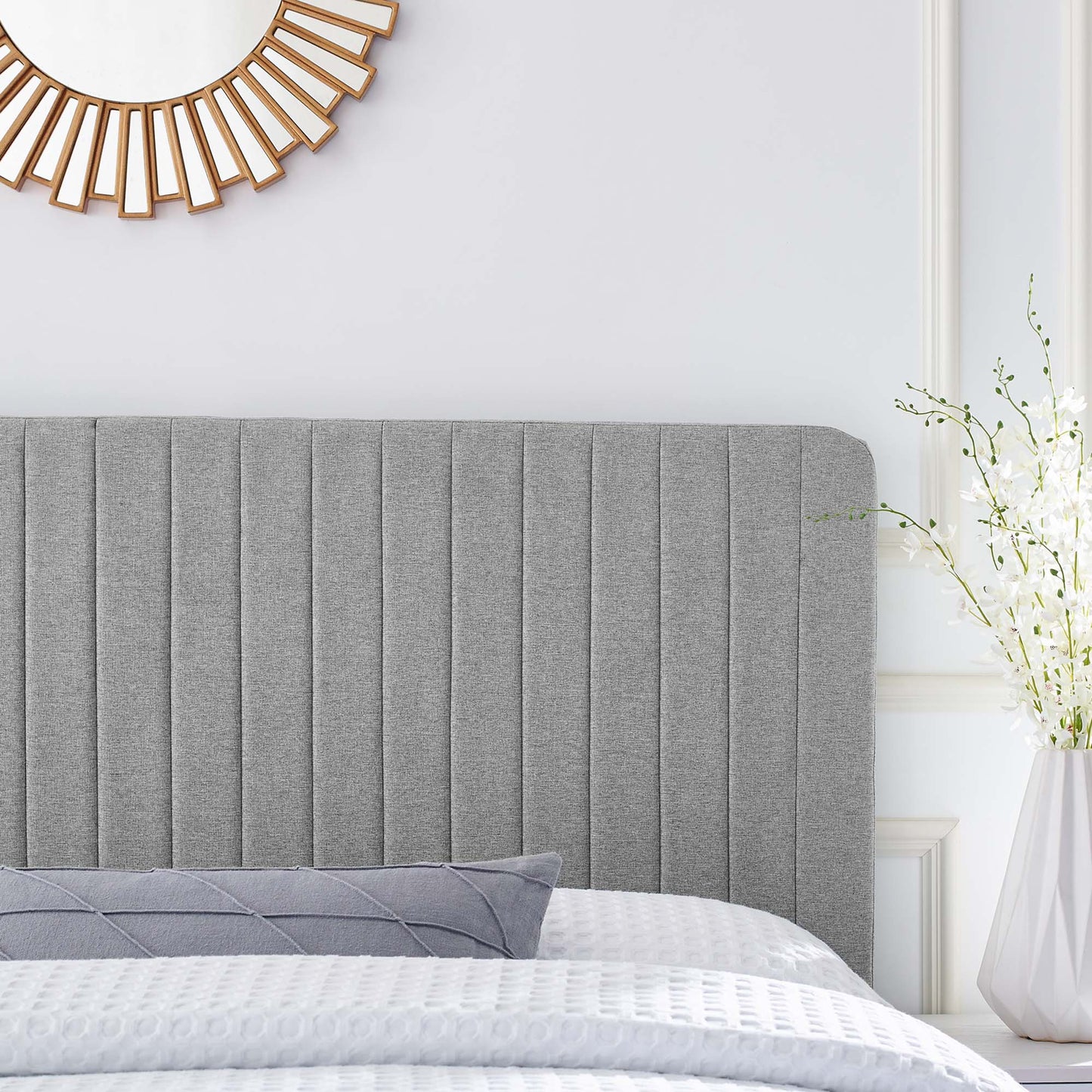 Milenna Channel Tufted Upholstered Fabric King/California King Headboard by Furniture For America