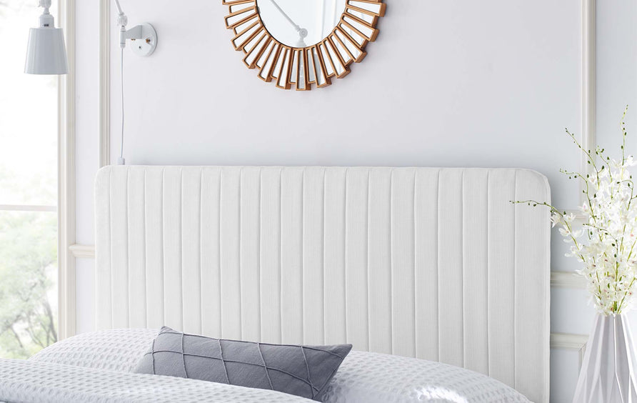 Echo Channel Tufted Upholstered Fabric King/California King Headboard in White