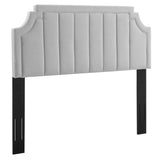 Straw Channel Tufted Performance Velvet Twin Headboard in Light Gray