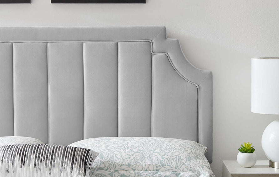 Straw Channel Tufted Performance Velvet Twin Headboard in Light Gray