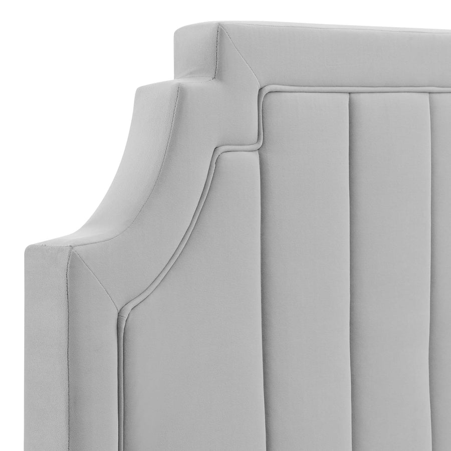 Straw Channel Tufted Performance Velvet Twin Headboard in Light Gray