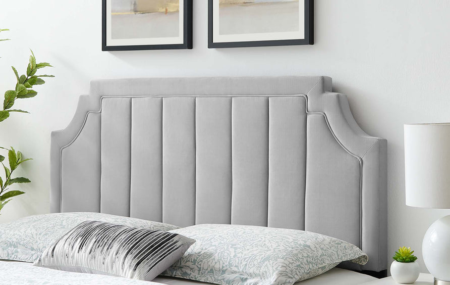 Straw Channel Tufted Performance Velvet Twin Headboard in Light Gray