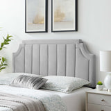Straw Channel Tufted Performance Velvet Twin Headboard in Light Gray
