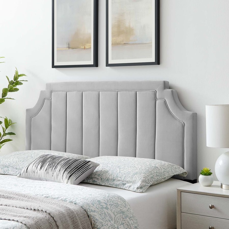 Straw Channel Tufted Performance Velvet Twin Headboard in Light Gray