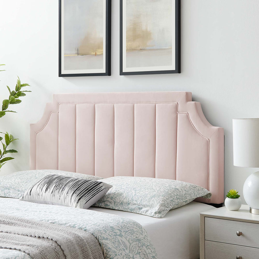 Straw Channel Tufted Performance Velvet Twin Headboard in Pink