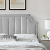 Straw Channel Tufted Performance Velvet Full/Queen Headboard in Light Gray