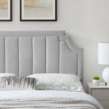 Alyona Channel Tufted Performance Velvet Full/Queen Headboard in Light Gray