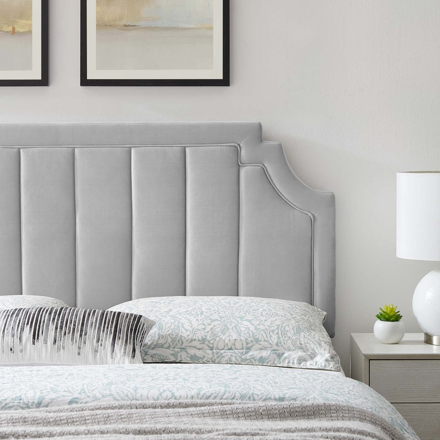 Straw Channel Tufted Performance Velvet Full/Queen Headboard in Light Gray