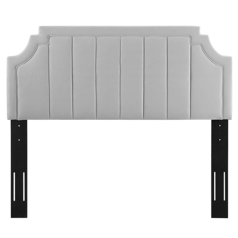 Straw Channel Tufted Performance Velvet Full/Queen Headboard in Light Gray