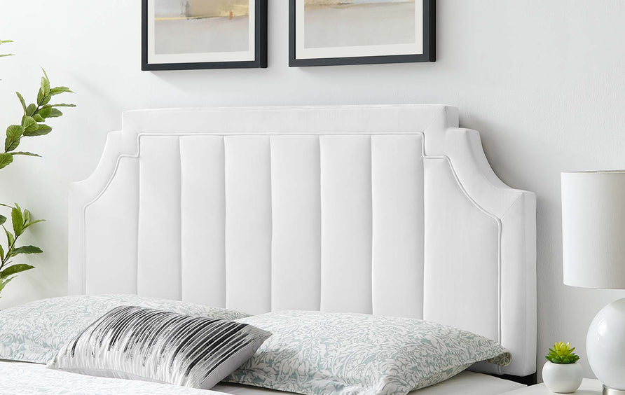 Straw Channel Tufted Performance Velvet King/California King Headboard in White