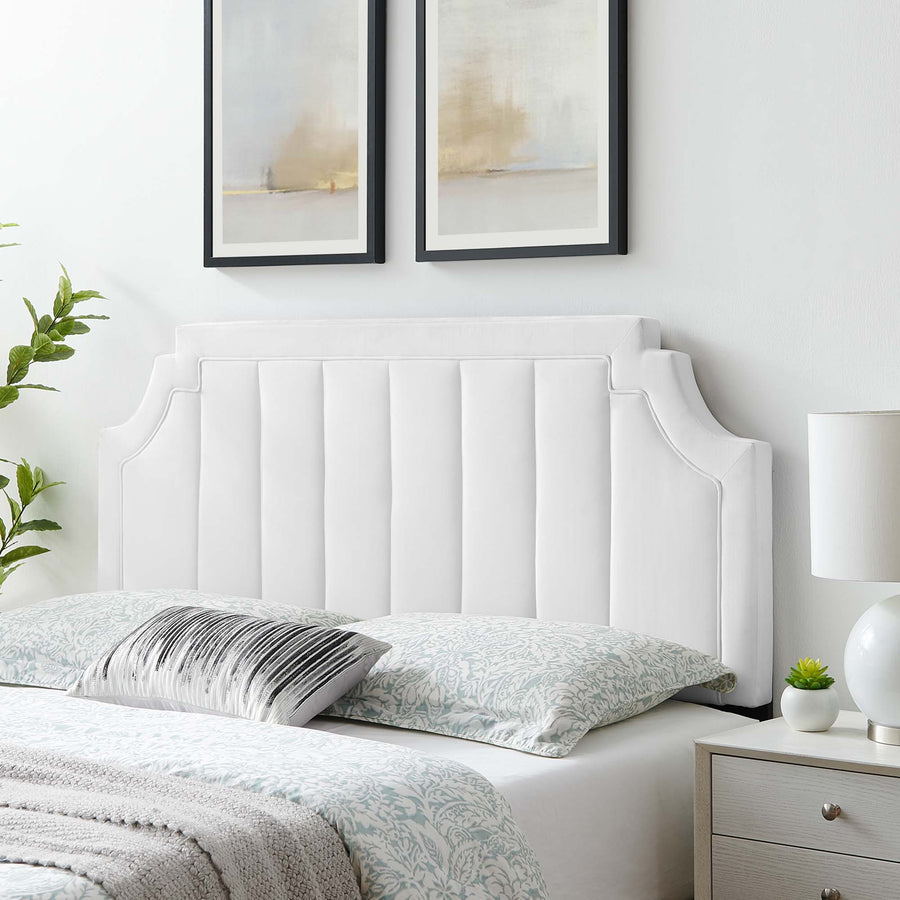 Straw Channel Tufted Performance Velvet King/California King Headboard in White