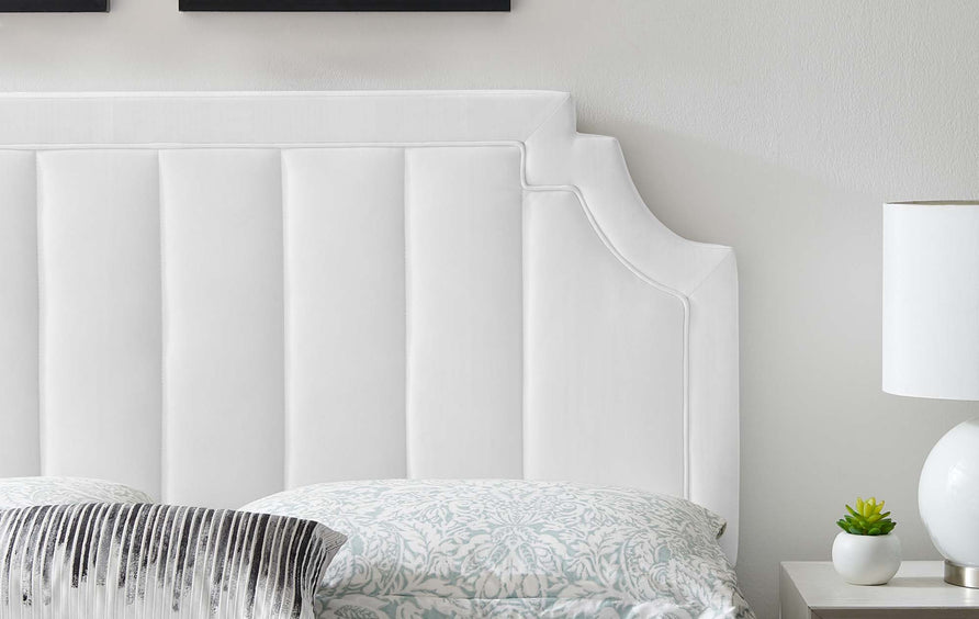 Straw Channel Tufted Performance Velvet King/California King Headboard in White